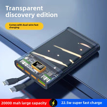 Load image into Gallery viewer, High-quality, Innovative and Transparent WK 22500mAh Power Bank with Built-in Cable for Android and Apple Devices
